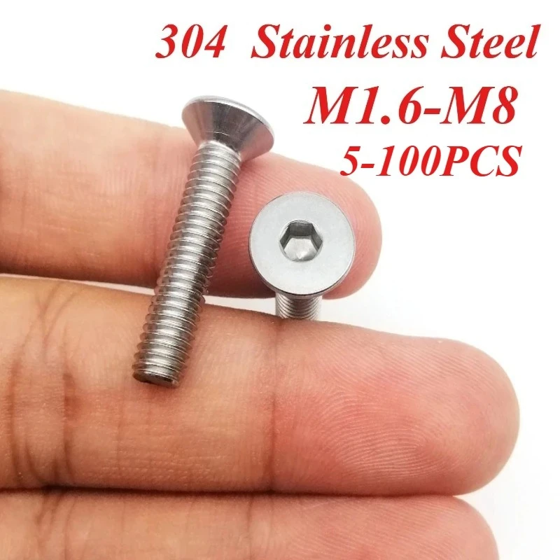 5-100pcs 304 Stainless Steel Hexagon Socket Countersunk Head Screw DIN7991 M3 M4 M5 M6 M8 M10 Allen Head Bolt Hardware Fastener