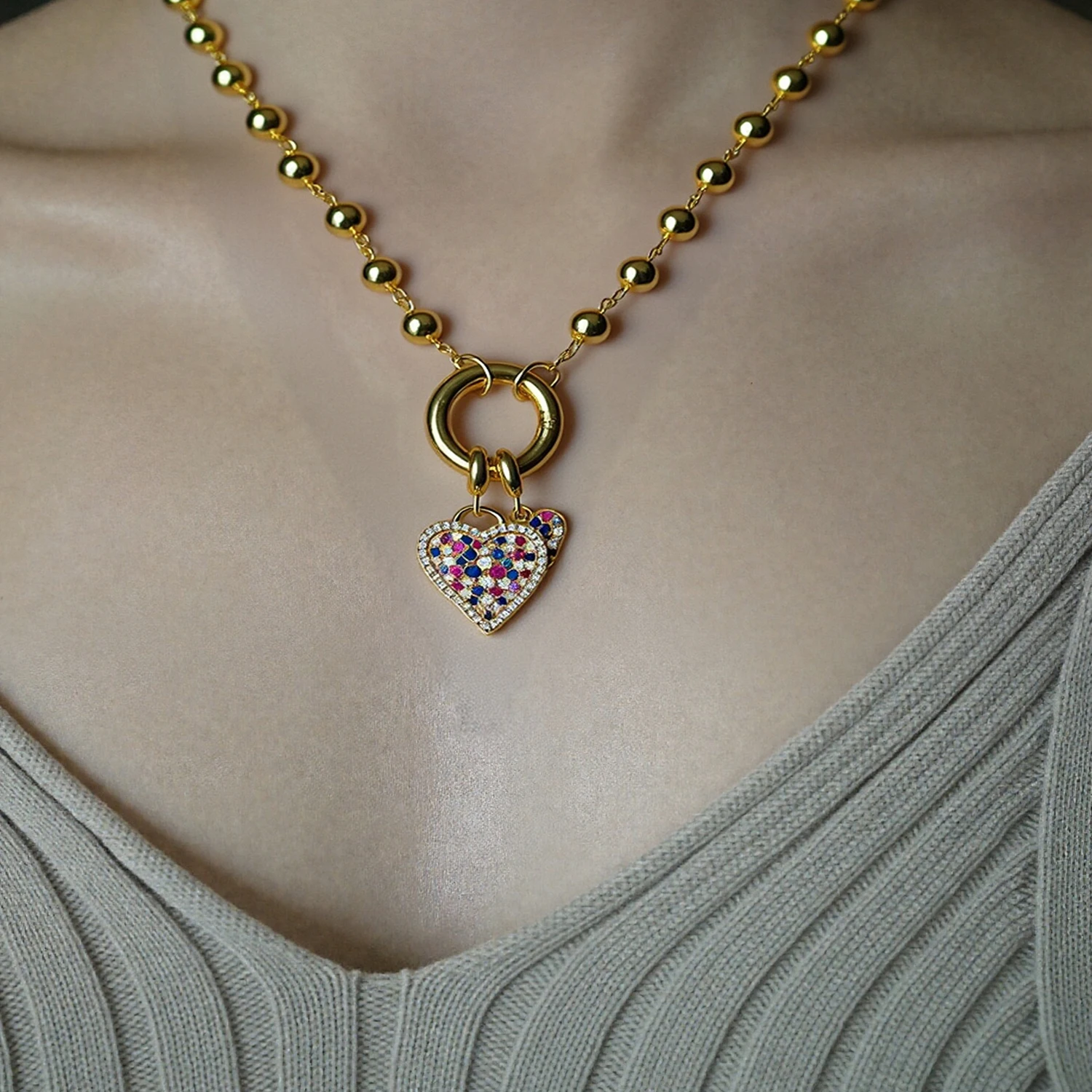 Trendy Asian Heart-Shaped Necklace - Perfect Anniversary Gift for Girls, Combination Chain of Hearts (21.9g)