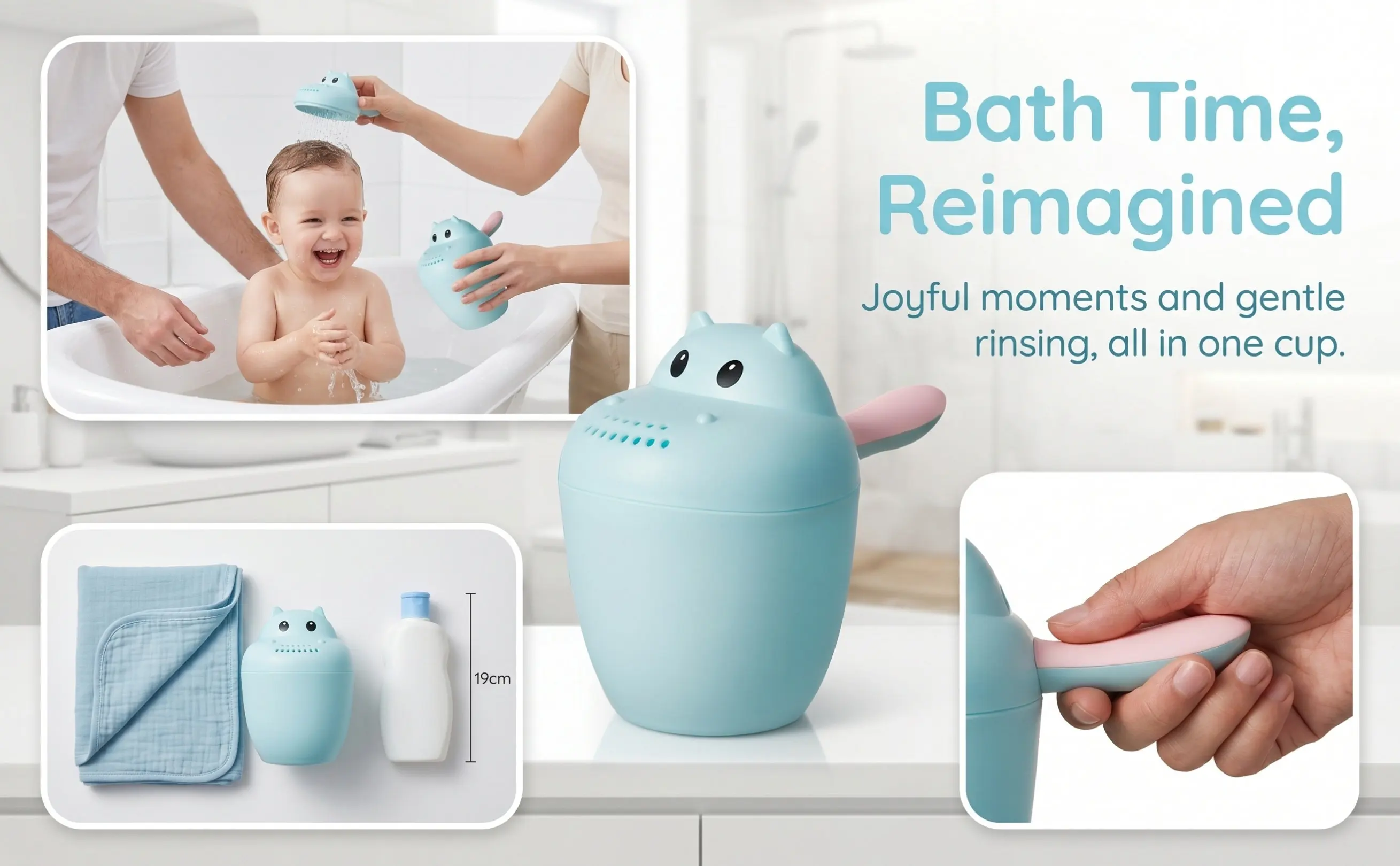 Baby Shampoo Cup Made of Premium PP Non Toxic Bpa Free Sprinkler Design Controlled Water Flow Bath Spoon for Newborn Bathing