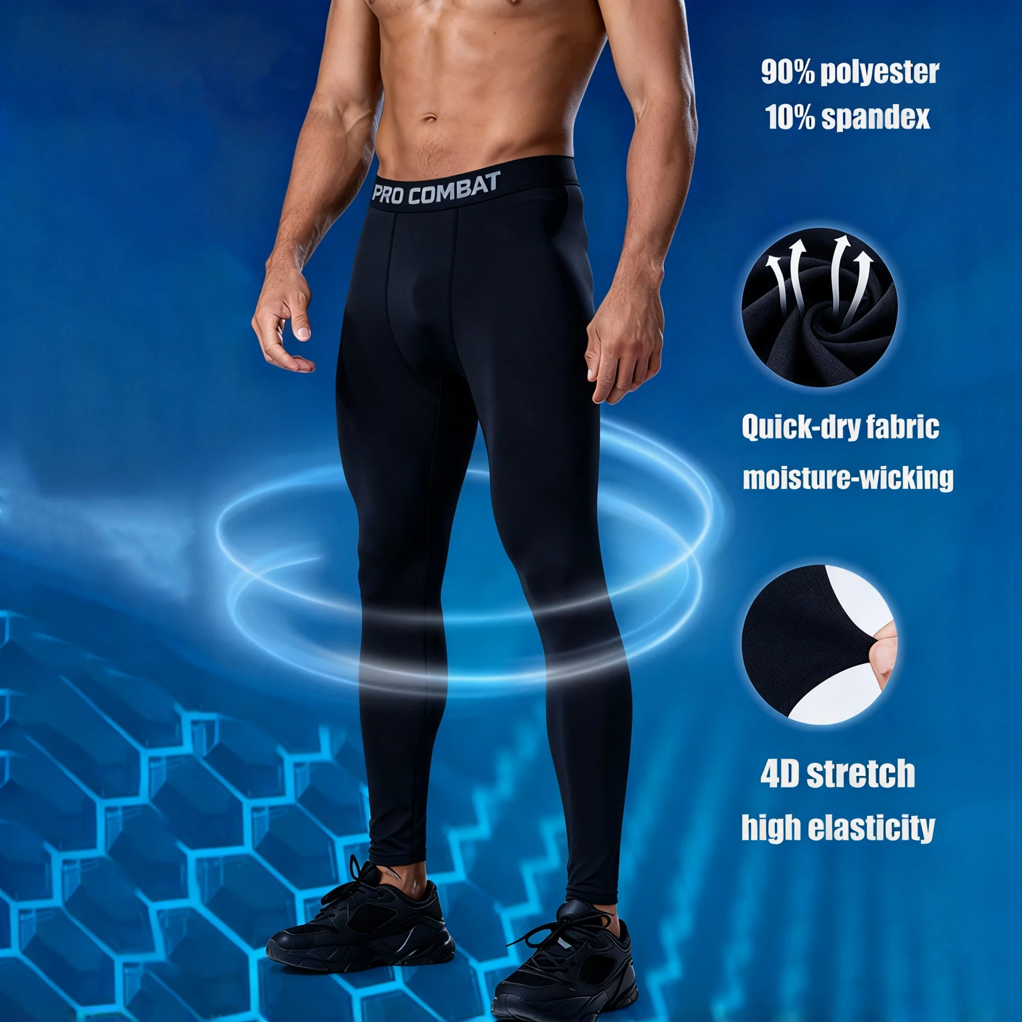 Men's Compression Leggings High Elastic Quick Dry Breathable Sports Base Layer for Gym Running Basketball Workout