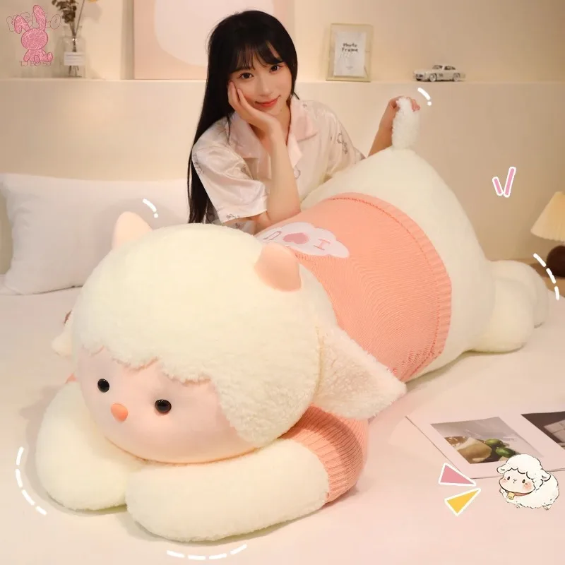 Cute Giant Lying Lamb Plush Toy Soft Sheep Stuffed Animal Pillow for Bed Sleeping Hugging Toys Birthday Gift for Girls Kids
