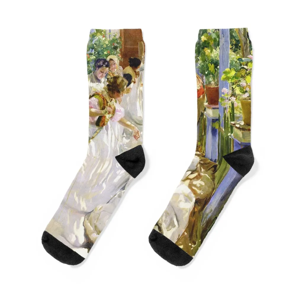 

Joaquin Sorolla y Bastida - Sewing the sail 1896 Socks winter sports stockings man Soccer Socks For Girls Men's