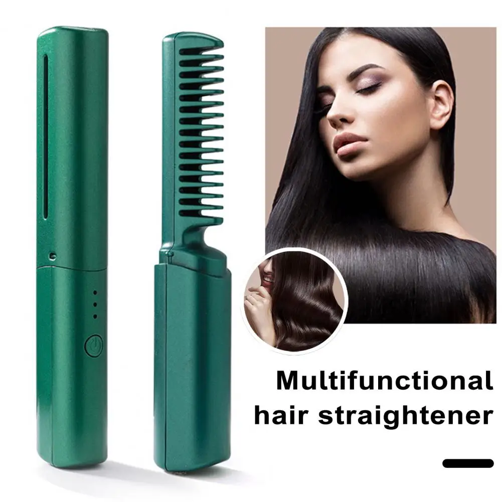 Portable Cordless Hair Straightener Comb Rechargeable Fast Heating Straight Curly Hair Mini Electric Hair Styling Hot Brush