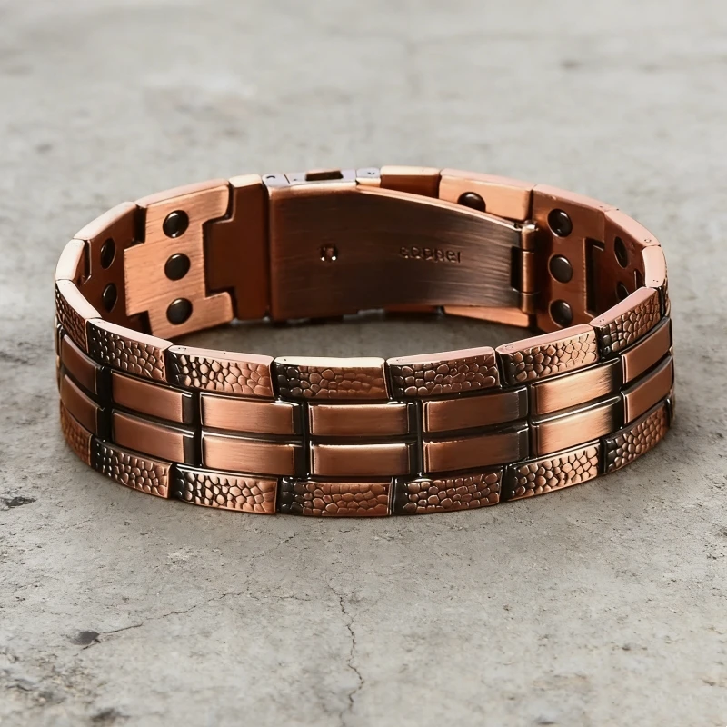 Luxury Gift for Men, Vintage Three-Layers Magnetic Bangle, Copper Color Healthcare Energy Bracelet, Unique Therapy Jewelry