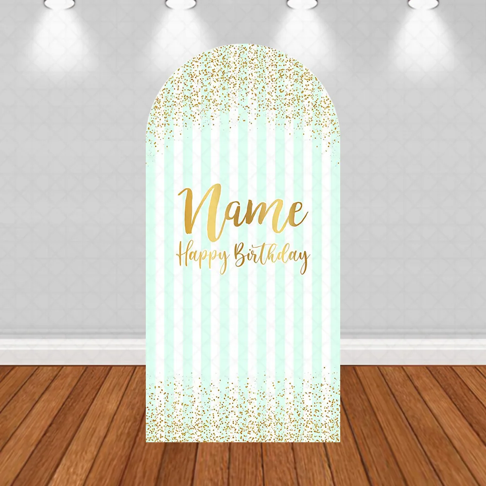 Custom Name Arch Covers Birthday Background Glitter Golden Stripes Diy Age Photo Party Backdrops Decor 2-Sided Arched Props