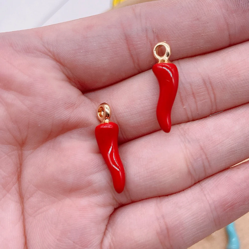 10pcs/lot Cute Red Chili Enamel Charms Alloy Metal Pepper Pendants For Jewelry Making Accessories DIY Earrings Necklace Keychain