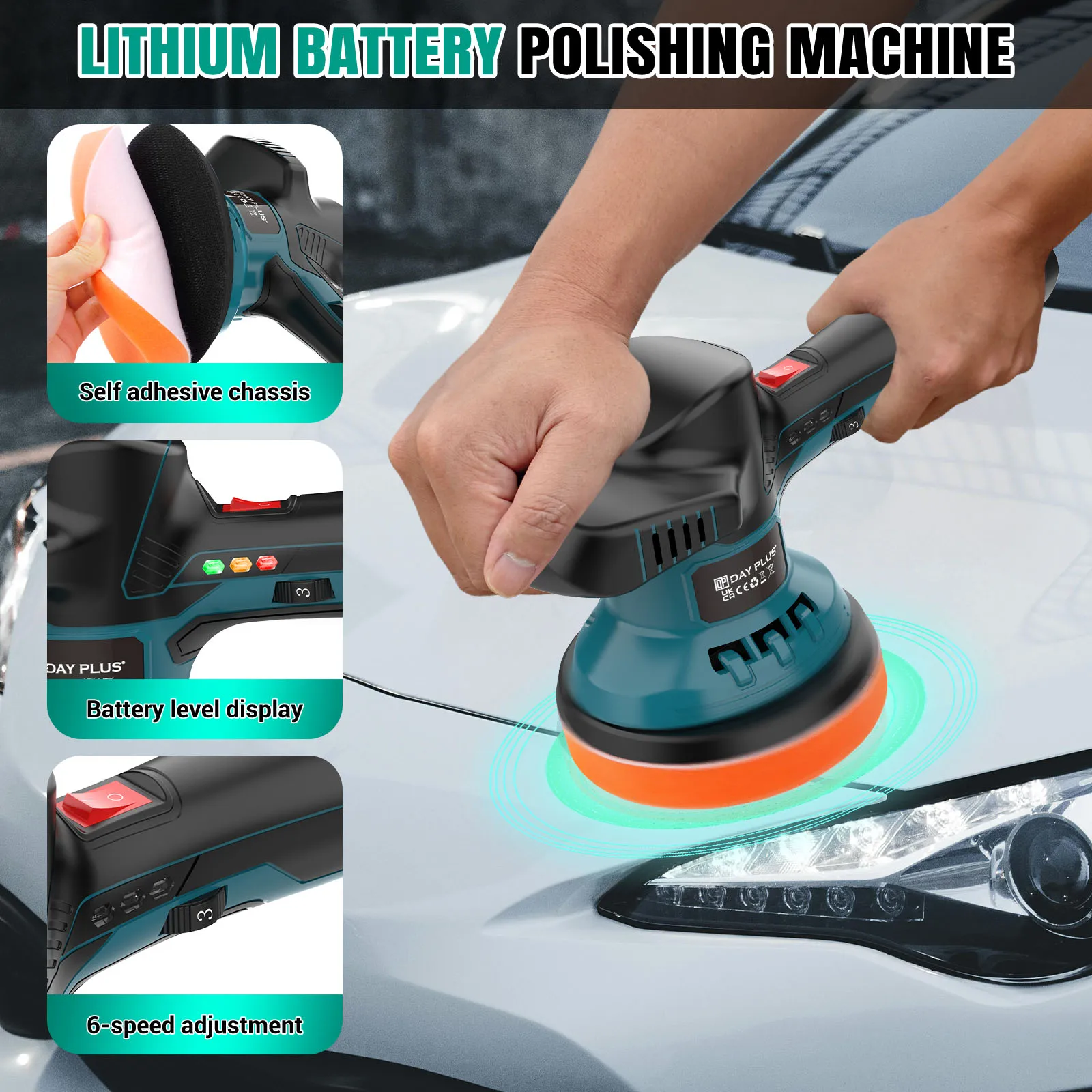 12V Cordless Car Buffer Polisher,6 Variable Speed Car Polishing Kit, For Car Detailing/Polishing/Waxing/Scratch Removing