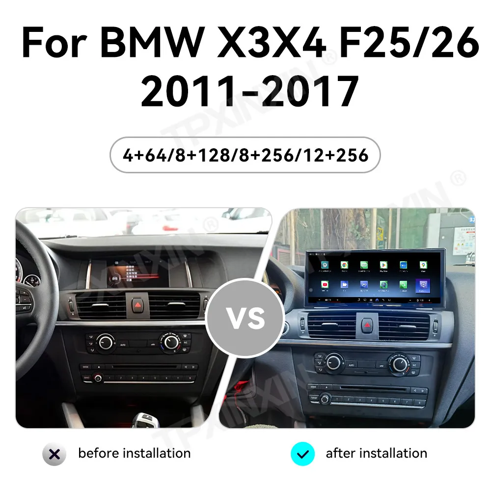12.3 Inch Car Radio Ultra-thin For BMW X3 X4 F25 F26 2011-2017 Android13 GPS Navigation CarPlay Multimedia Player Head Unit Auto