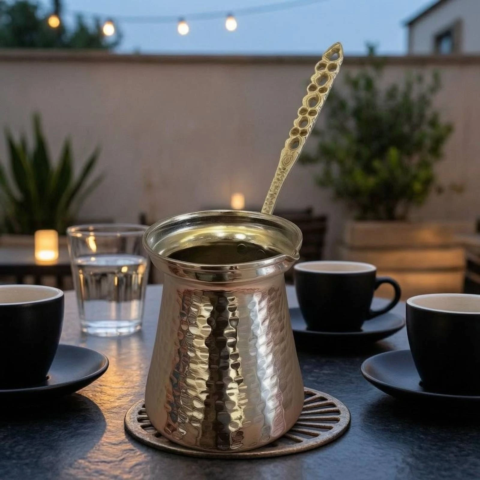 Turkish Coffee Pot Perforated Handle Metal Turkish Coffee Pot Briki Flared Rim Cookware Tapered Body