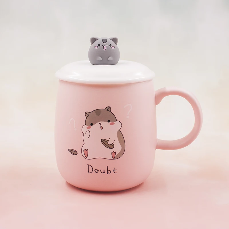 420ml Coffee Mug with Lid Ceramic Mugs Cartoon Cactus Shark Cat Dog Fruits Mugs with Spoon Milk Coffee Cup Novelty Gifts