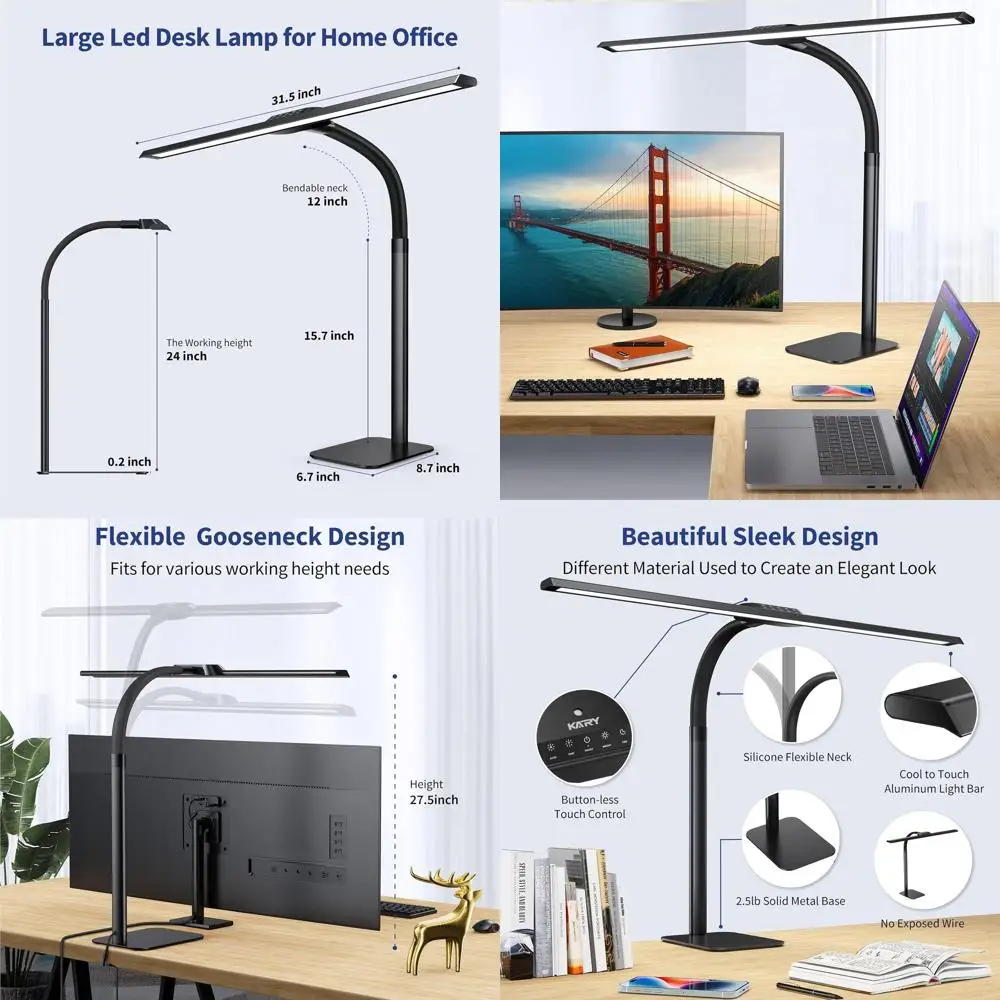 24W Architect Desk Lamp with Wide Base, 1800LM Brightness, 5 Modes for Home Office and Studio Work