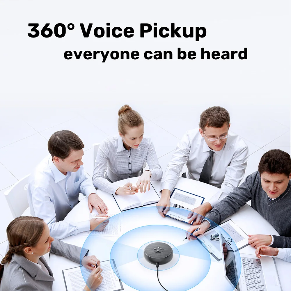EMEET USB Wired Speakerphone Conference Speaker With 2 Mics 360° Voice Pickup Meeting Microphone for Zoom/WebEx/Microsoft Teams