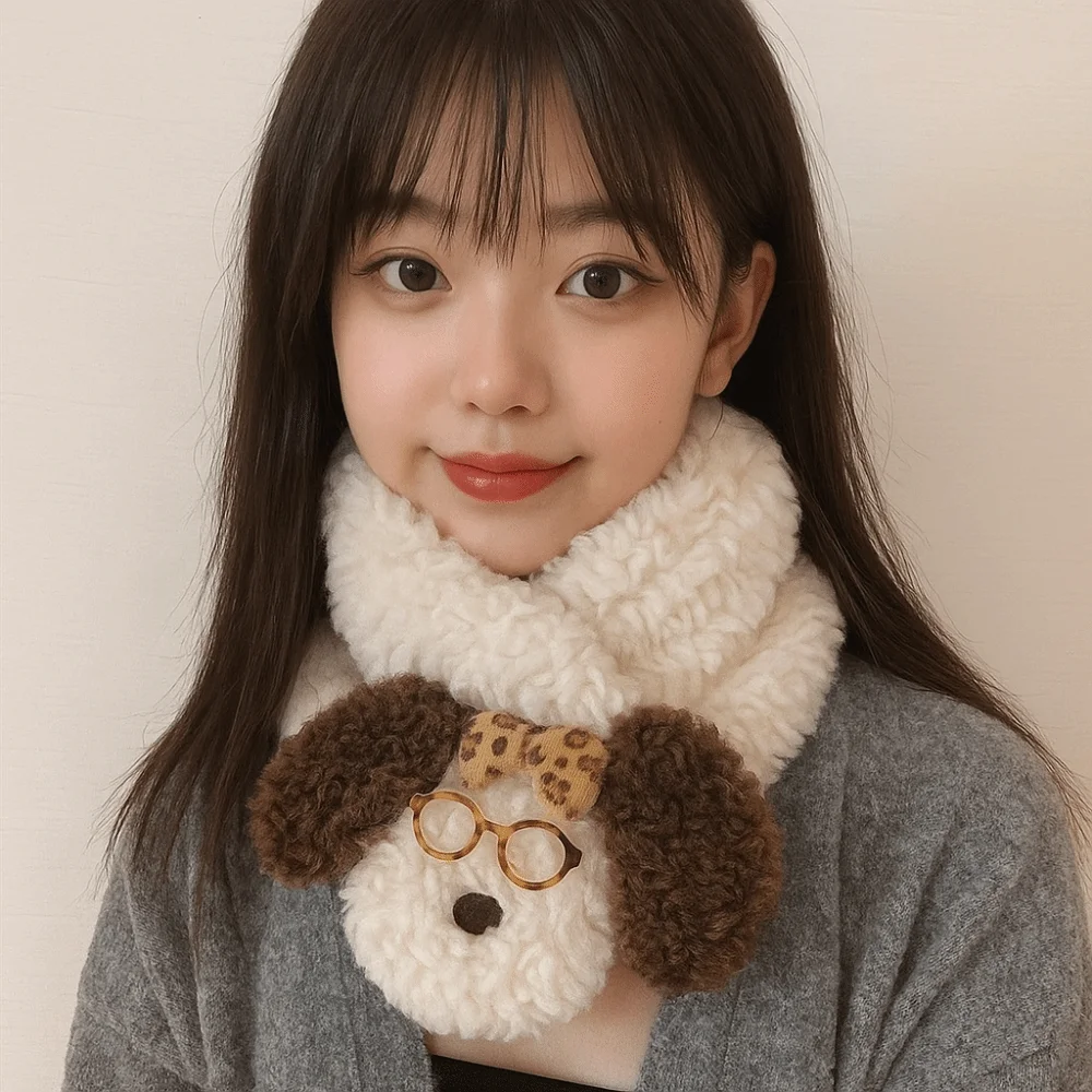 

Cute Knitted Glasses Puppy Scarf Dog Thicken Plush Scarf Warm Korean Style Wool Shawl Autumn Winter
