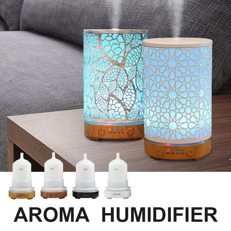 100ml Essential Oil Diffuser Aroma Diffuser Timing Function Hollow Ultrasonic Air Humidifier Smart Home Appliance with LED Light