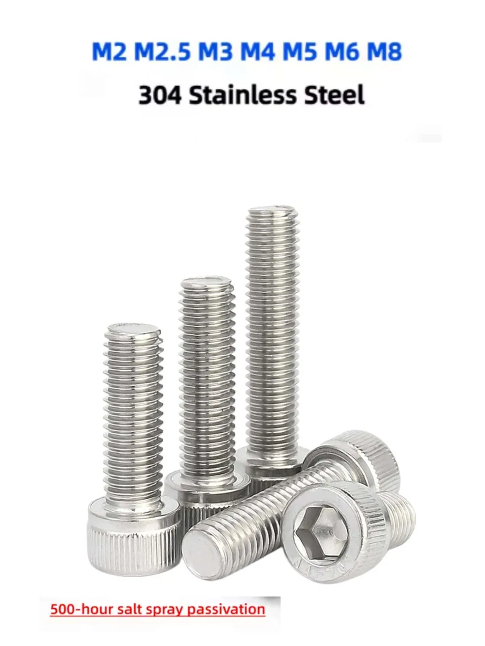 304 A2‑70 Stainless Steel DIN912 Hex Socket Cap Screws 5‑200pcs, M2 M2.5 M3 M4 M5 M6 M8, 4‑60mm Allen Head Cylinder Bolts