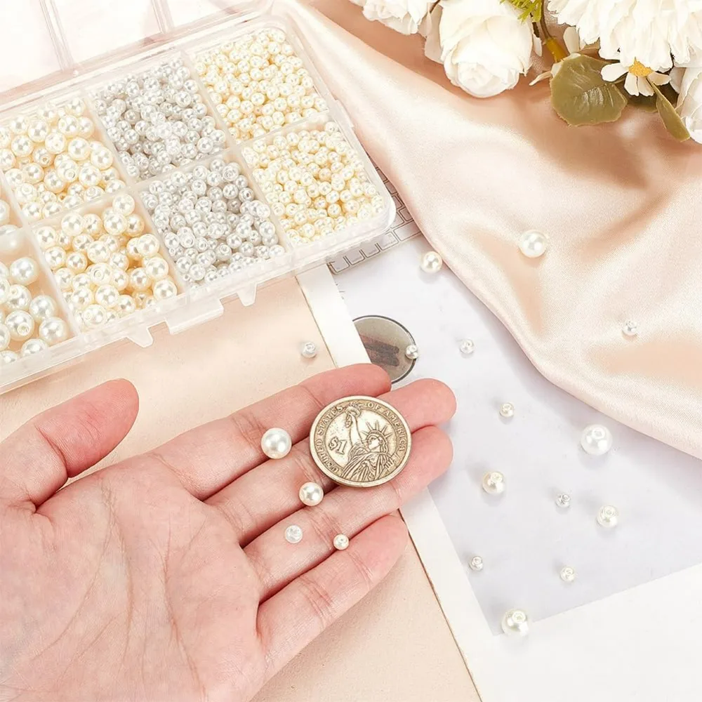 1060 قطعة 4 أحجام الزجاج حبات اللؤلؤ 3/4/6/8 مللي متر الجولة فضفاض الخرز ل أساور القلائد صنع المجوهرات 0.51 مللي متر حفرة #3