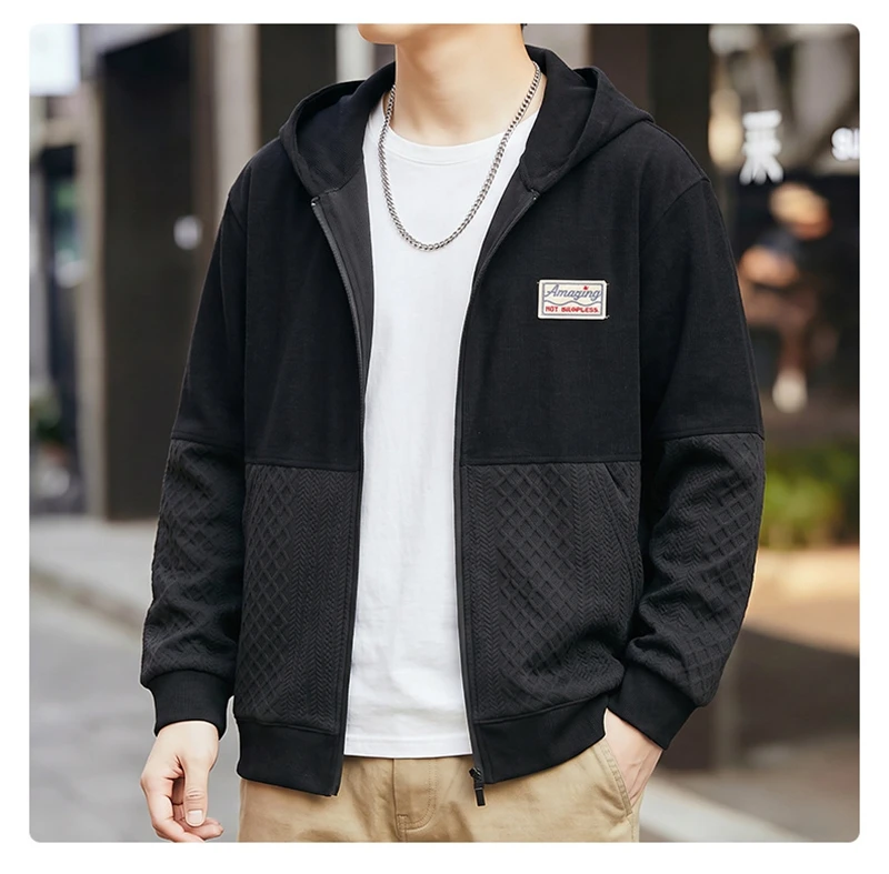 Spring Autumn Plus Size Hooded Cardigan Sweatshirt for Men Trendy Brand Minimalist Loose-fit Style Patchwork Ideal 170kg 12XL