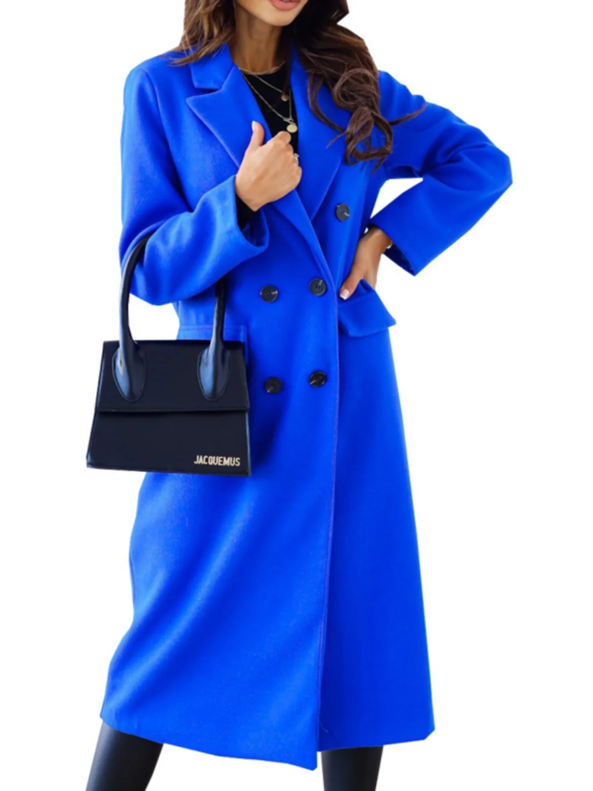 

Женское двубортное шерстяное пальто с длинными рукавами, воротником-стойкой, однотонное, из чистой шерсти, весенняя коллекция