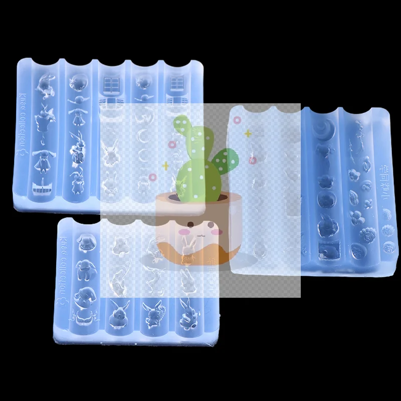 Cute Nail Mold Silicone Rabbit Paradise Moon Castle Art Elegant Oil Painting Style Nail Stereoscopic Template Mold