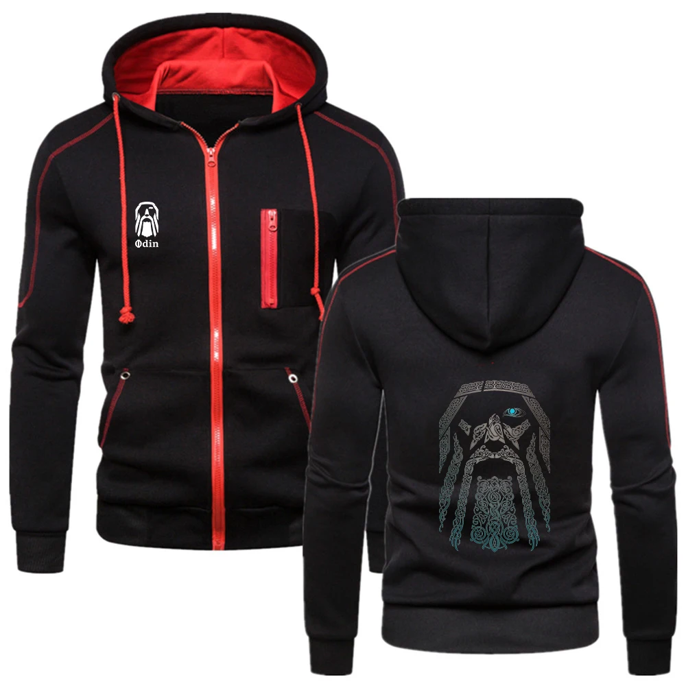 

2024 Men's Vikings Odin Warrior Legend New Fashion Cotton Zipper Hoodie Fitness Sweatshirts Solid Color Fleece Jackets Tops