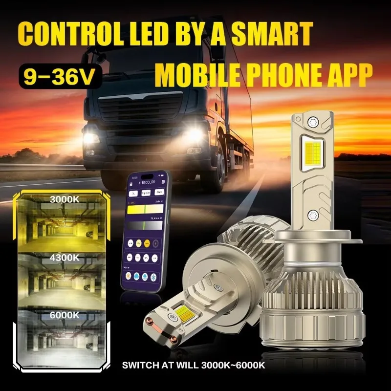 

H11 LED Headlight 160W Bluetooth APP Control Tricol H7 LED H1 H11 9005 9006 HB3 HB4 Auto Bulbs LED Lights for Car Headlig