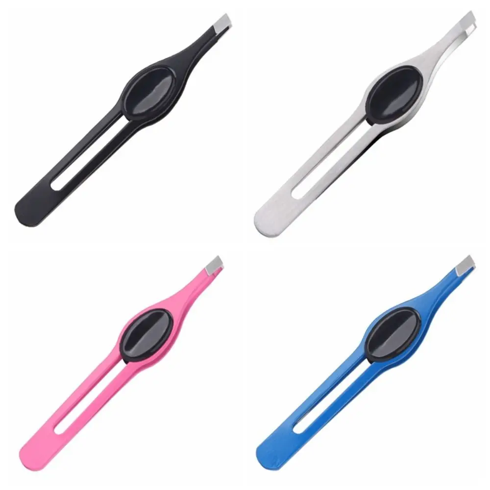 Colorful Stainless Steel Tweezer Hair Removal Multifunction Slanted Eye Brow Clips Wear-resistant Non-slip Handle Eyelash Curler