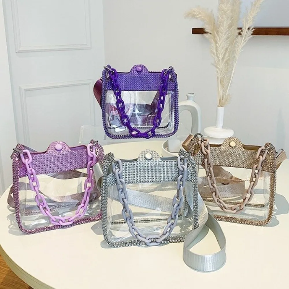 

Водонепроницаемая сумка для фестивалей с эффектом брызг воды, маленькая квадратная прозрачная сумка на толстой цепочке, портативная сумка из прозрачного ПВХ