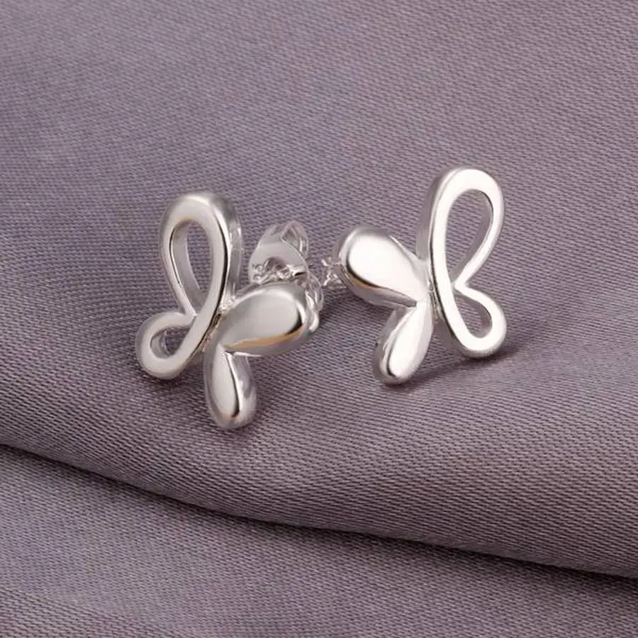 Women wedding party present popular top quality 925 Sterling Silver small butterfly Earring Jewelry free shipping factory price