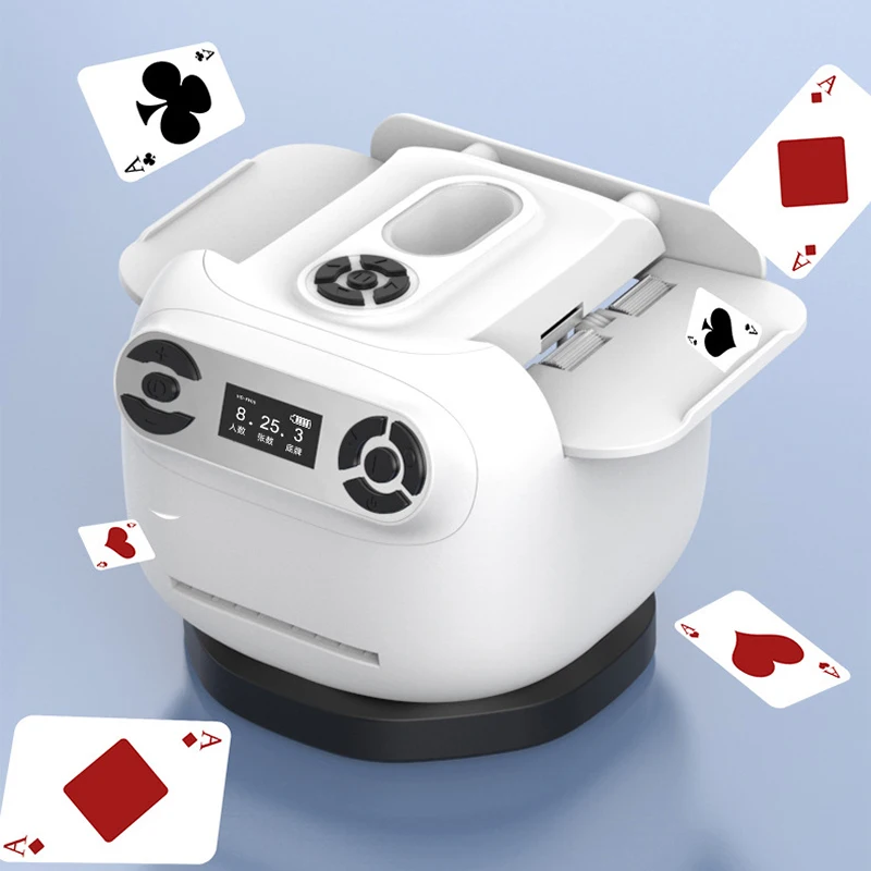 Rechargeable Automatic Card Shuffling Machine 360 Degrees Rotating 2-In-1 Electric 2 Deck Poker Card Dealer for Games Home Party