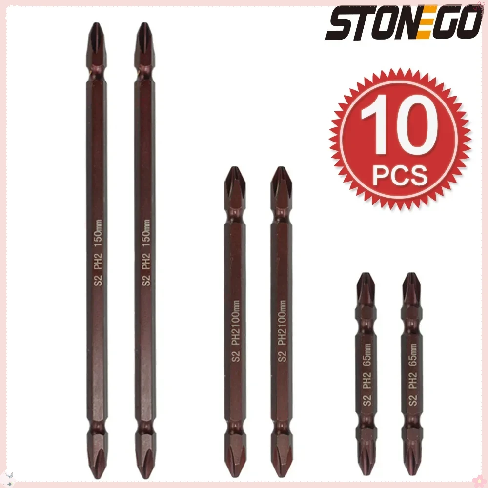 

STONEGO 2PCS 10PCS Magnetic Screwdriver Bit Set, 65mm 100mm 150mm PH2 S2 Alloy Steel Double Head Electric Screwdriver Bits