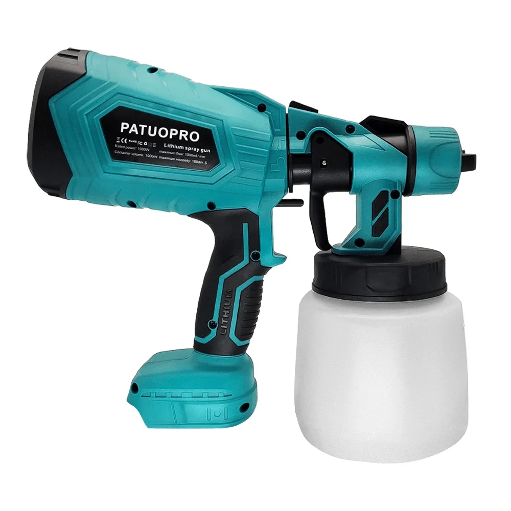 Imagem -02 - Patuopro Pistola Elétrica 1000ml Pulverizador de Tinta sem Fio Auto Móveis Revestimento Aerógrafo para Makita 18v Bateria sem Bateria
