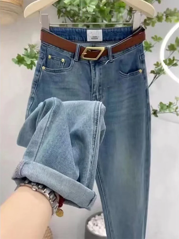 Straight leg high waisted wide leg jeans women's spring new spicy girl casual versatile simple carrot nine point pants