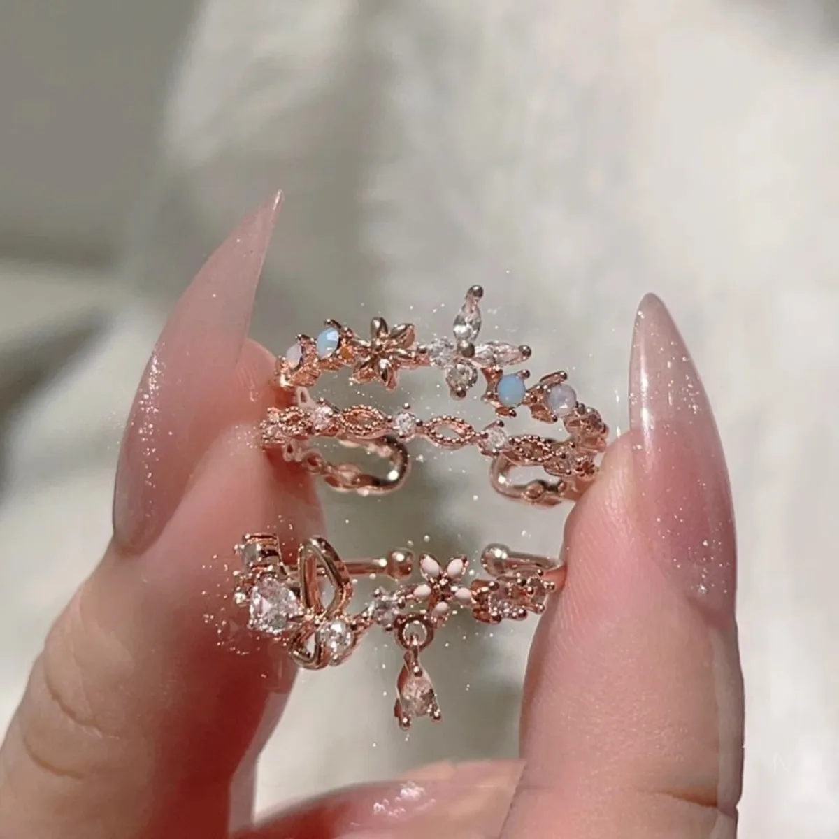 خاتم الزركون على شكل فراشة قابل للتعديل، خواتم من الفولاذ المقاوم للصدأ بطبقة مزدوجة مجوهرات لطيفة باللون الذهبي الوردي للنساء، فكرة هدية أفضل صديق