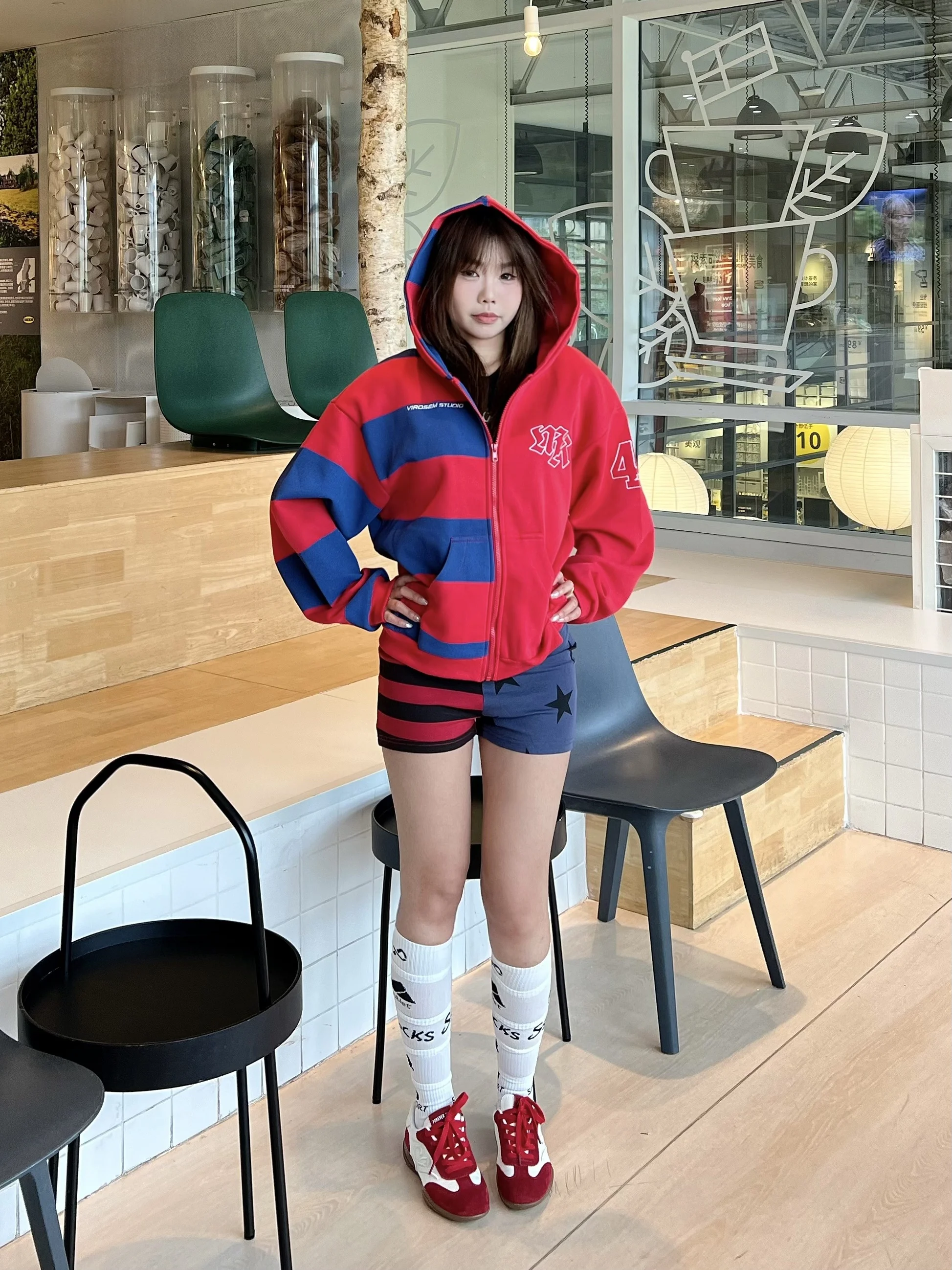 

Ретро-кардиган в американском стиле с асимметричными полосками и цветовыми блоками, свободный крой, для мужчин и женщин, весенний, на молнии