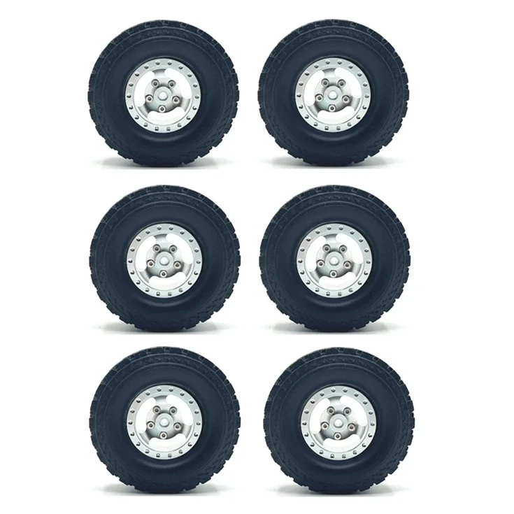 6pcs Metal Beadlock Wheel Hub Rim Rubbr Tire for WPL B16 B36 JJRC Q60 Q63 Q64 Fayee FY004 MN-77 6WD 6X6 RC Car Upgrade Parts