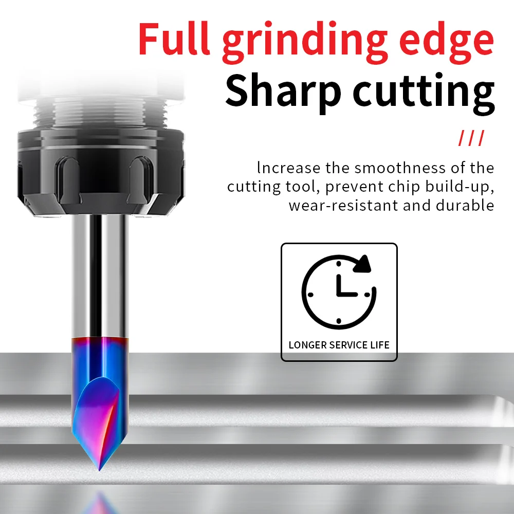 HRC65 Chamfer Milling Cutter 3-12mm 90 Degree Carbide End Mill CNC Machine Router Bit Nano Blue Coated 2 3 Flutes Milling Tools