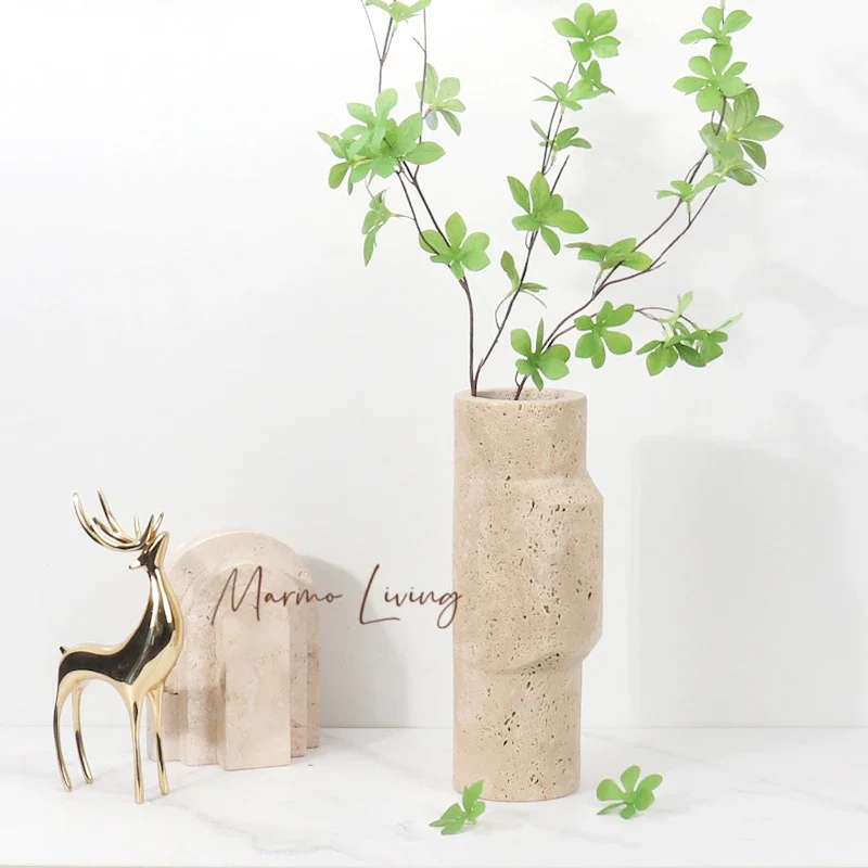 Minimalism Natural Marble Travertine Vase Home Decor Living Room Scandinavian Flower Holder Vase Table