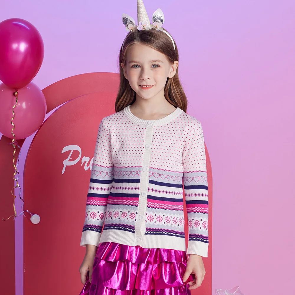 VIKITA Teenager Strickjacken Mädchen Schneeflocken Herzform Gestreift Lässige Mode Niedliche Pullover Kinder Mantel Oberbekleidung Tops Kostüme – Detail 4