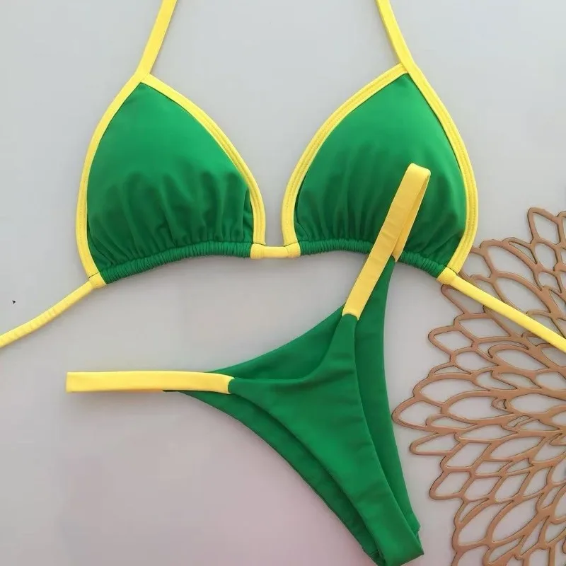 Braizl Flag Bikini Set Women Contrast Color Halter Triangle Two Piece Swimsuit Summer Swimwear Beach Bathing Suit S-XL Plus Size