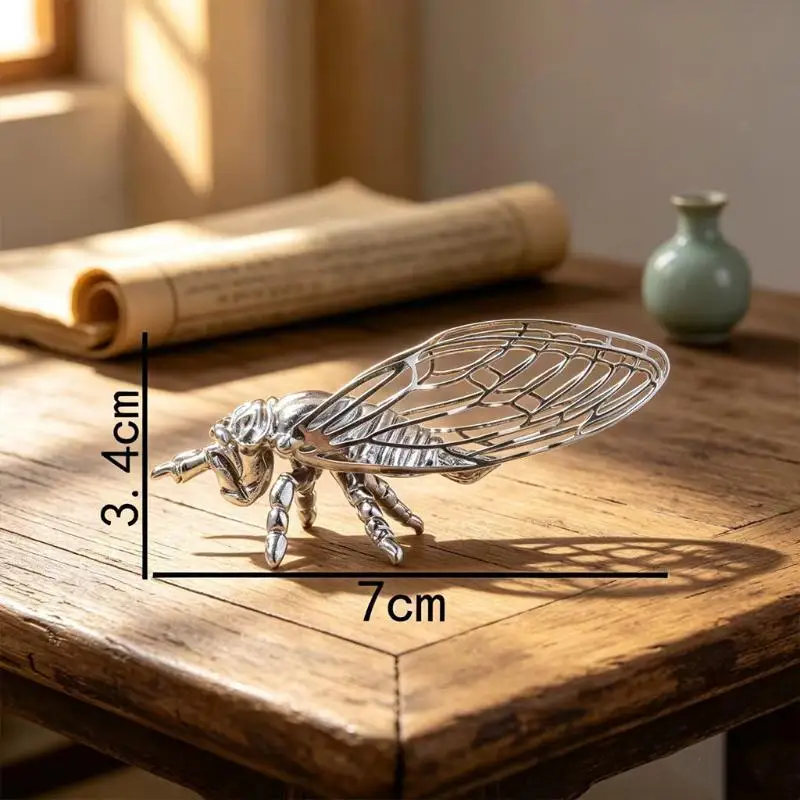 Exquisite Cicada Figurine Hollowed-out Retro Vintage Insect Sculpture Anti-rust Durable Alloy Animal Statue Home Office Decor