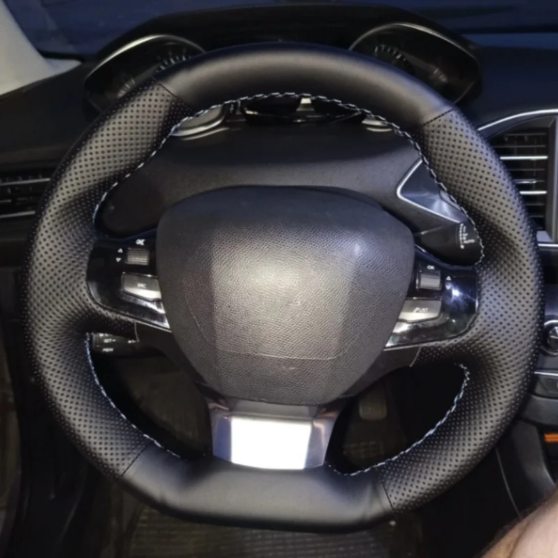 Hand-stitched Black Artificial Leather 2011-2019 / 2008 2013-2018 2019 Accessories Car Steering Wheel Cover For Peugeot 208