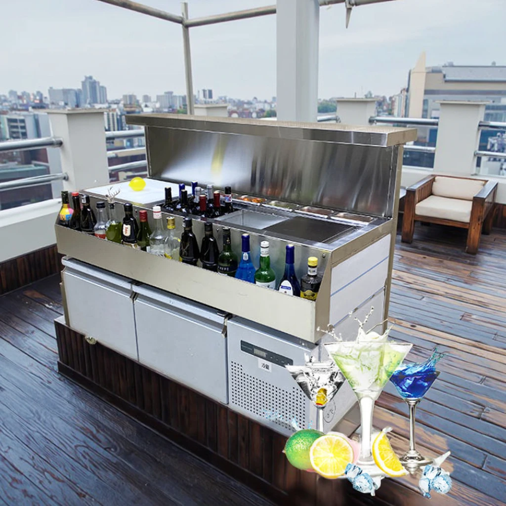 OEM Stainless Steel Commercial Bar Mixing Cocktail Counter Fridge Modern Fashion Banquet Bar Bartenders Cocktail Bar Station view 3