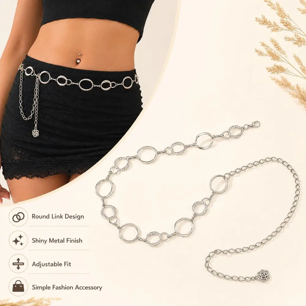 Gifts Metal Waist Chain Adjustable Chain Round Link Chain Belt Simple Style Fashion Accessory Body Chain for Suits