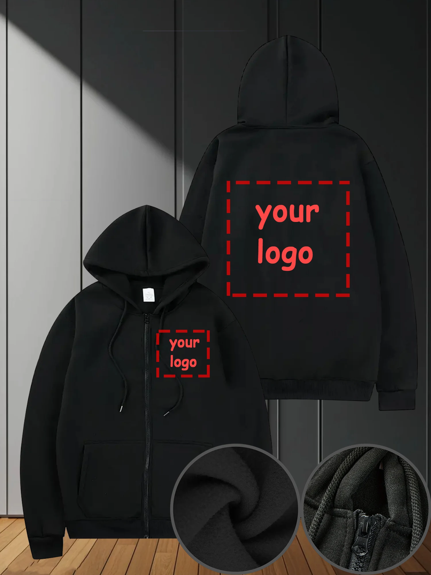 Customized Hooded Sweatshirt, Zipper Fashionable Hooded Sweatshirt, Customizable with Your Favorite Logo, Family Logo