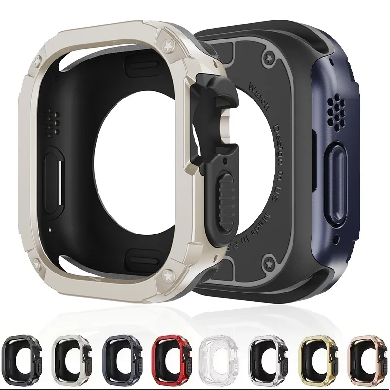 2 in 1 Case for Apple Watch Cover Ultra 41mm 45mm 40mm 44mm 49mm TPU + PC Shockproof Protector Bumper Case iWatch 9 8 7 SE 6 5