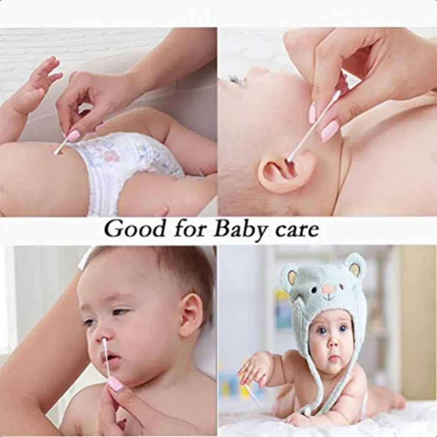 400count Органические ватные тампоны для младенцев и детей с круглой головкой Qtip для детских ушей, носа, 100 хлопковых бумажных палочек с двойным наконечником