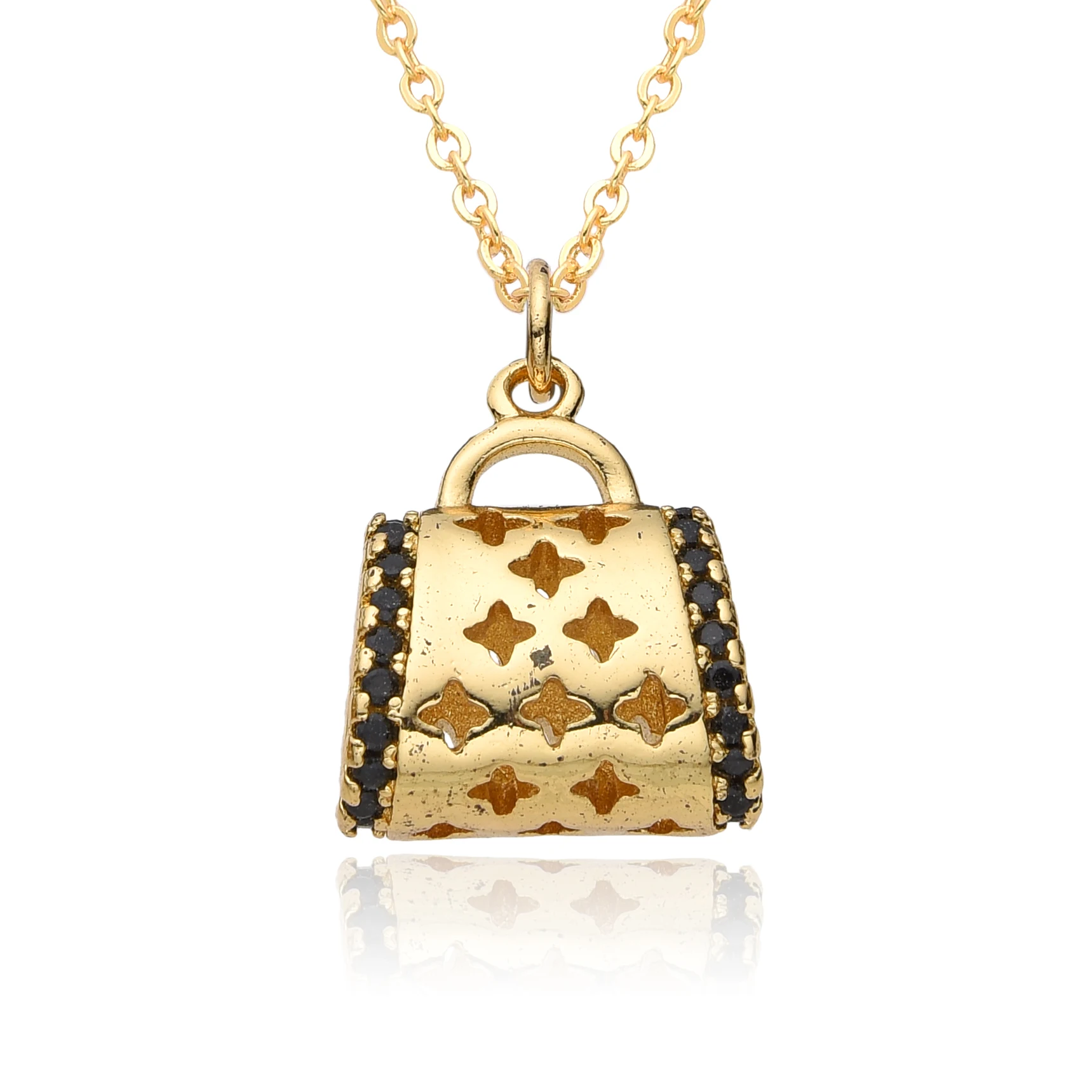 Gold Color Satchel Bag Charms Inlaid Zircon Handbag Necklace for Women Choker Pendant Jewelry Making Diy Accessories Wholesale