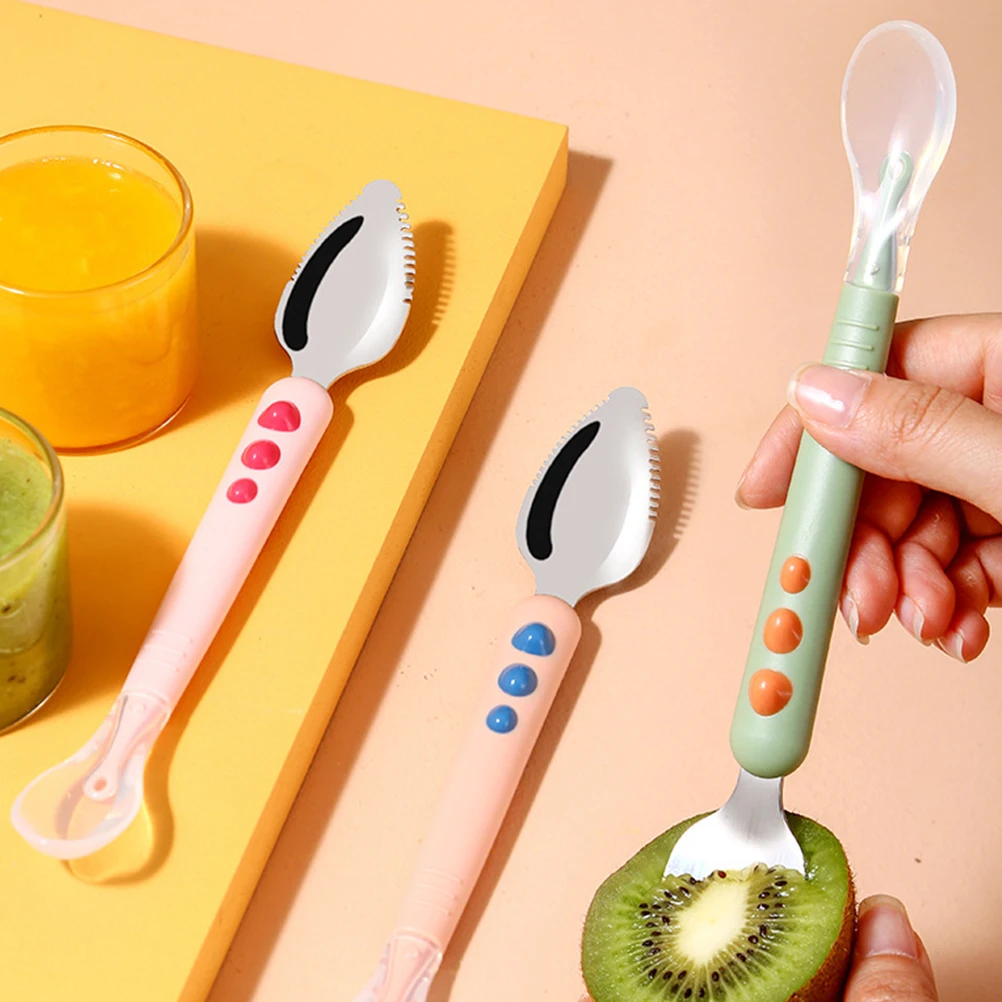 Fruitpuree Dubbele Hoofd Baby Siliconen Voeden Lepel Voor Baby Peuter Schrapen Modder Draagbare Opbergdoos Babyvoeding Lepel