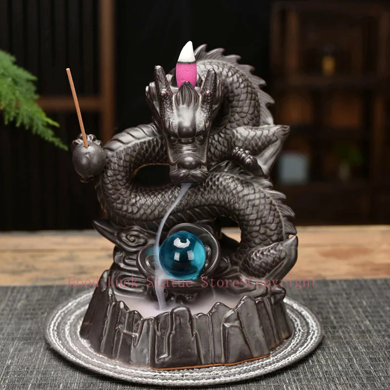 

Aisa home OFFICE BAR CLUB FENG SHUI Mascot bring wealth money Good luck Fortune dragon Backflow incense ceramic statue