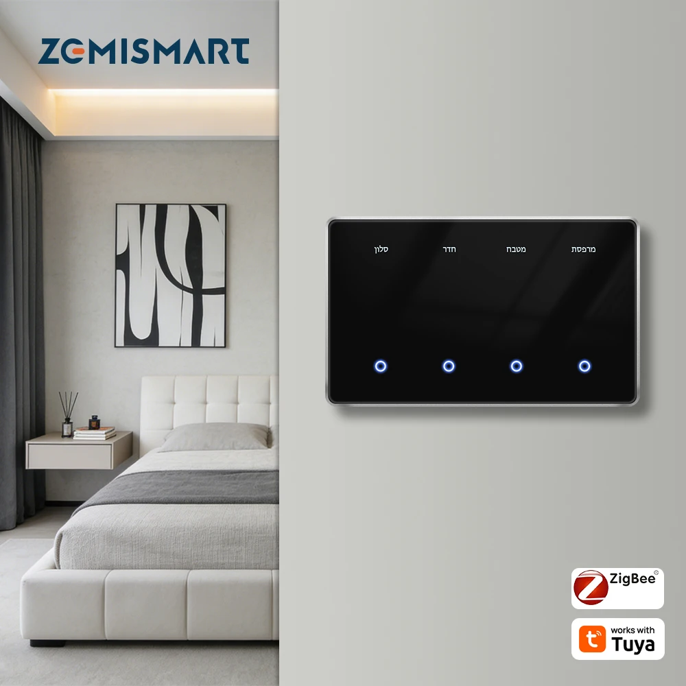 

Zigbee DIY Name Switch Horizontal Black Touch Panel Work with Tuya Display Screen Smart Wall Light Switch Alexa Google Home